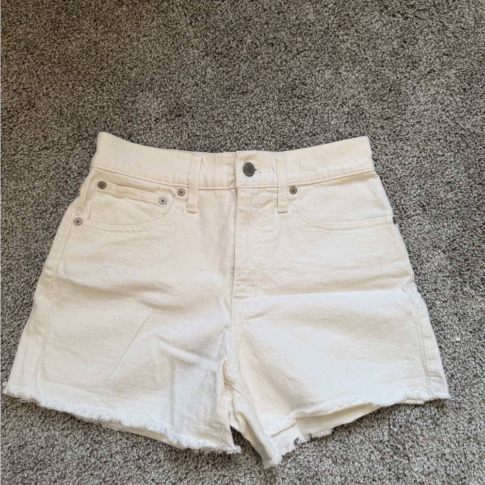 Madewell White High-Rise Frayed Hem Denim Shorts